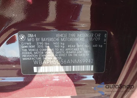 2010 BMW 328I из США, поврежденный, VIN WBAPH5G56ANM69942